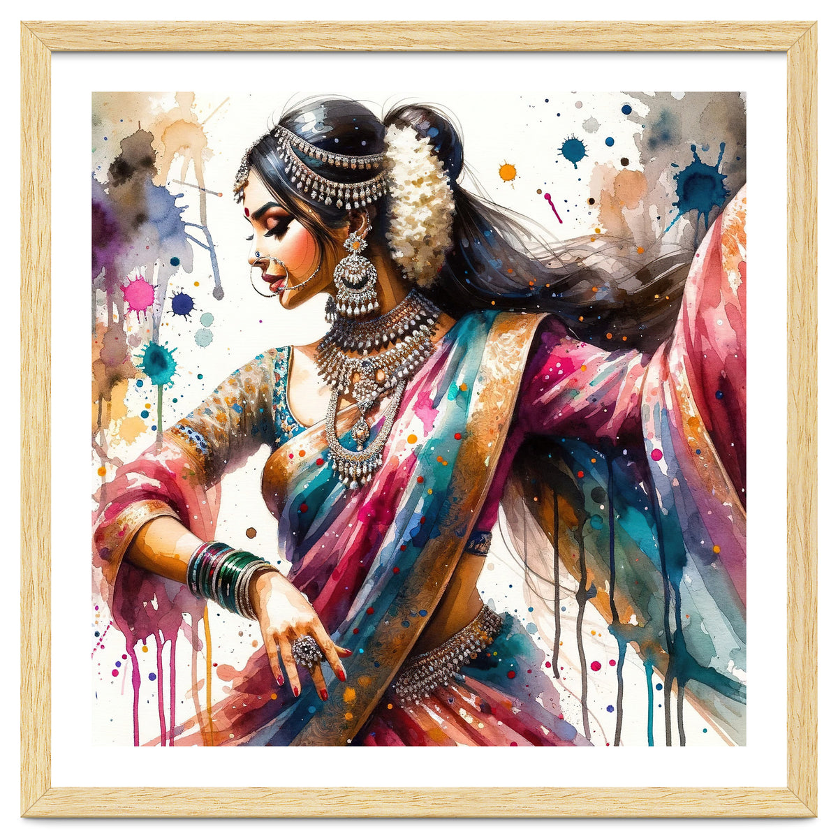 Hindu Woman Dancer With Jewelry And Sari