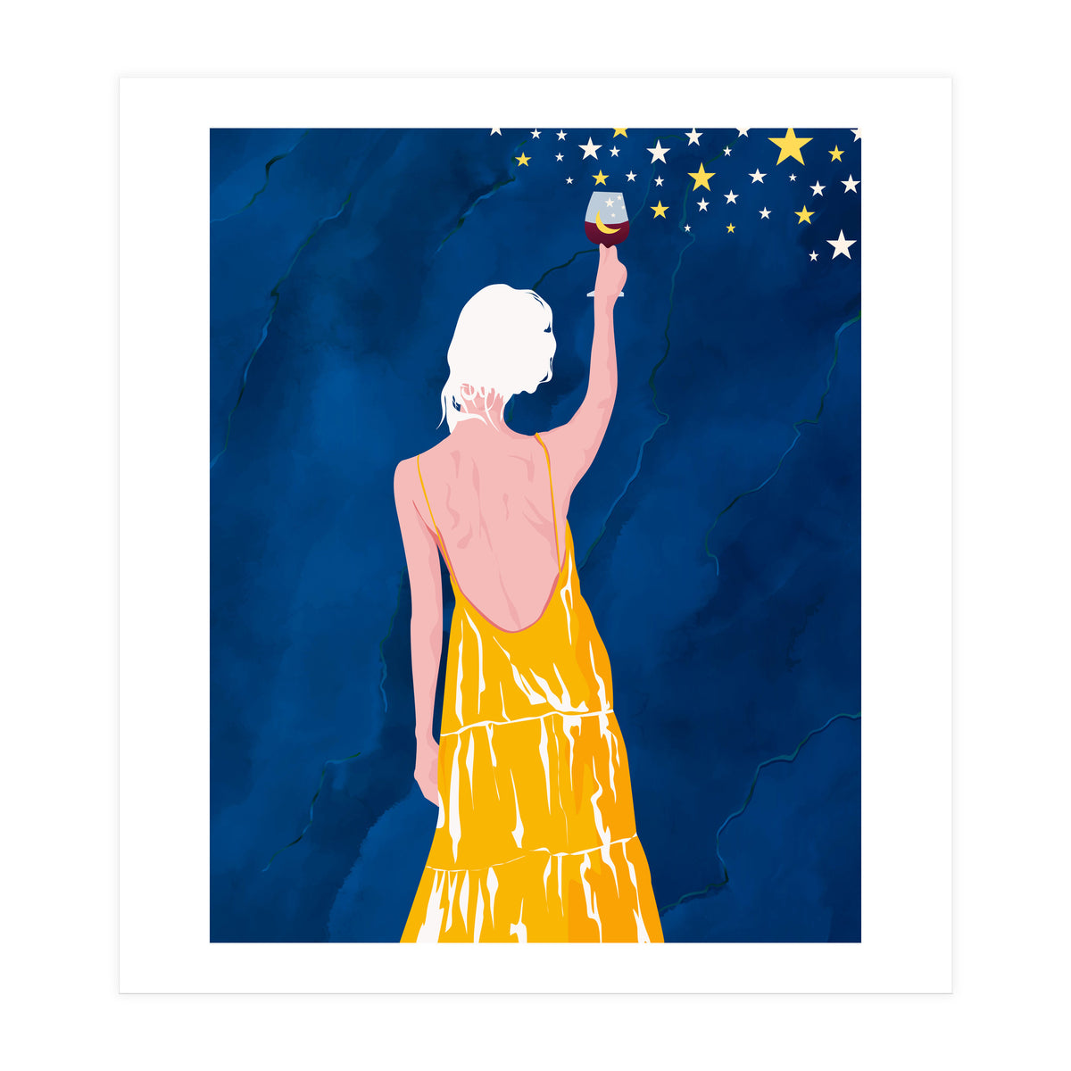 Pour Me Some Magic, Moon Stars Night Sky, Bohemian Woman Positivity Hope Miracle, Wine Holidays New Years Eclectic Gifts (Print Only)