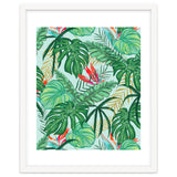 The Tropics | Jungle Botanical Bird of Paradise Illustration | Forest Palm Monstera Banana Leaves thumbnail