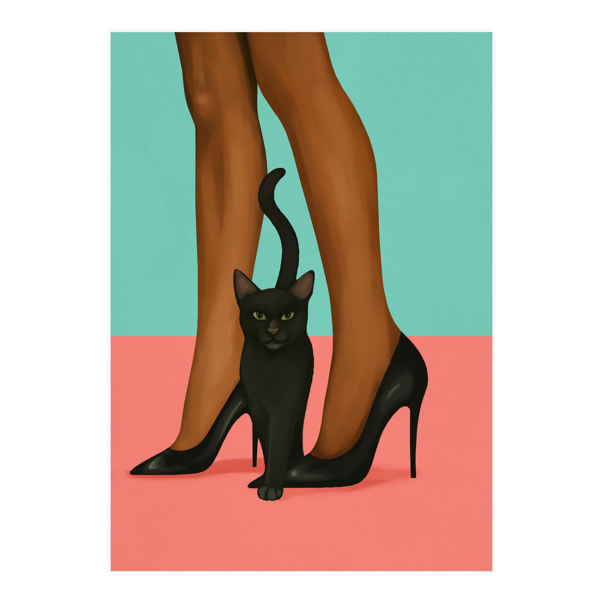 Woman In Heels With Black Cat (Print Only)