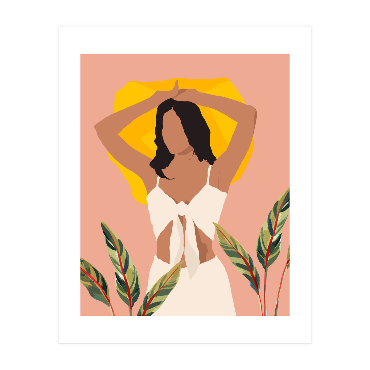 Fold Up The Sun & Take It Wherever You Go, Bohemian Woman Self Love Self Care Pastel , Plant Lady Tropical Boho Contemporary (Print Only)