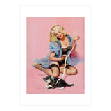 Sexy Pinup Girl Playing With Her Cat (Print Only) thumbnail