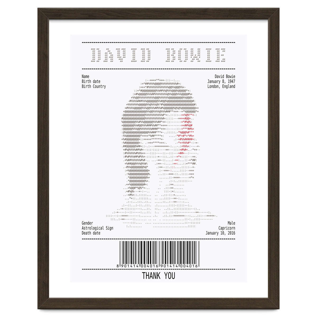 Receipt Art David Bowie