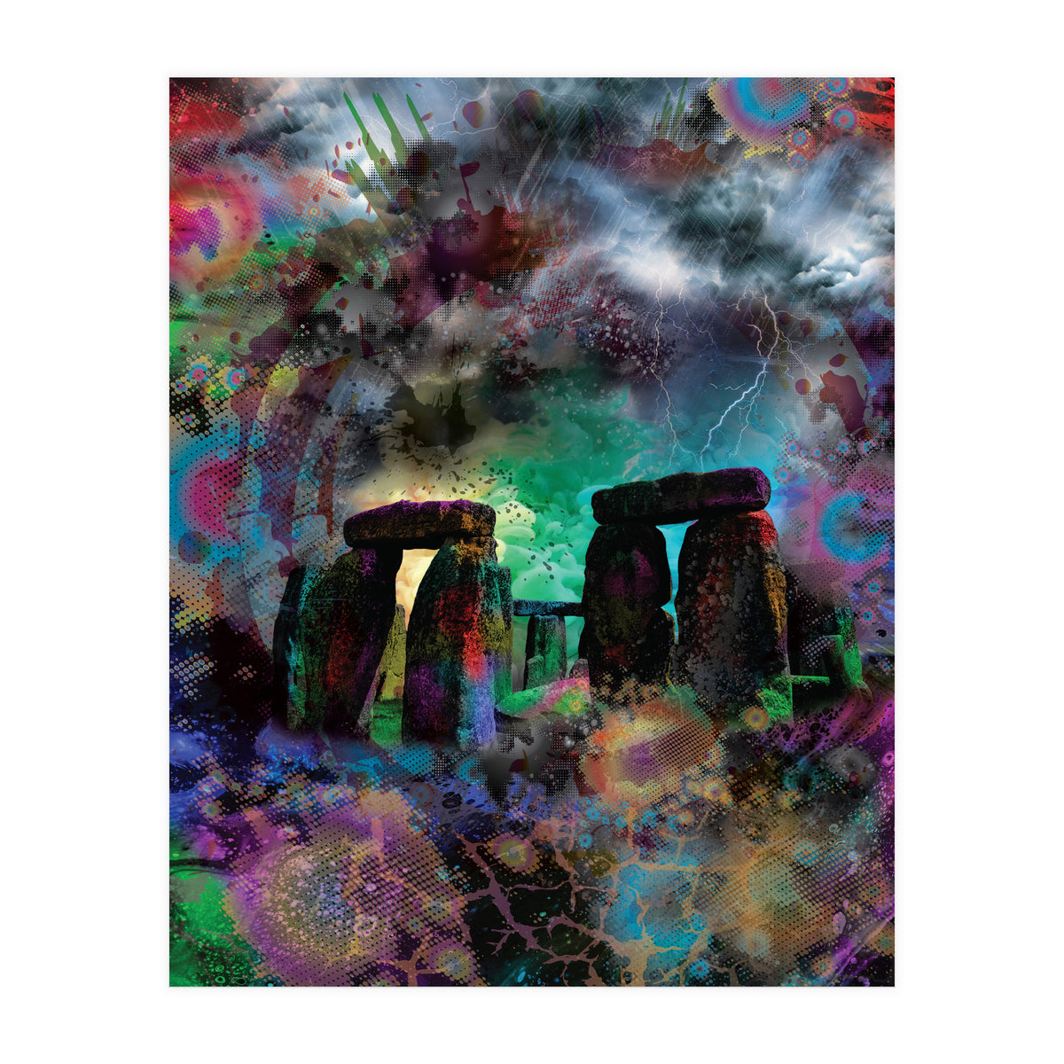 Stone Henge Vibrant Psychedelic Colors (Print Only)