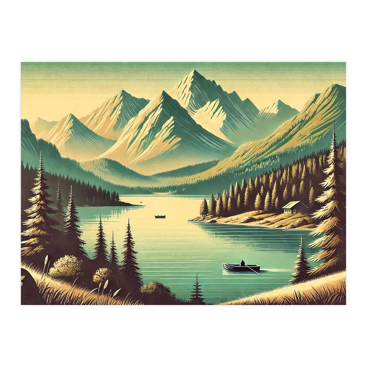 Vintage Alpine Lake Poster (Print Only)