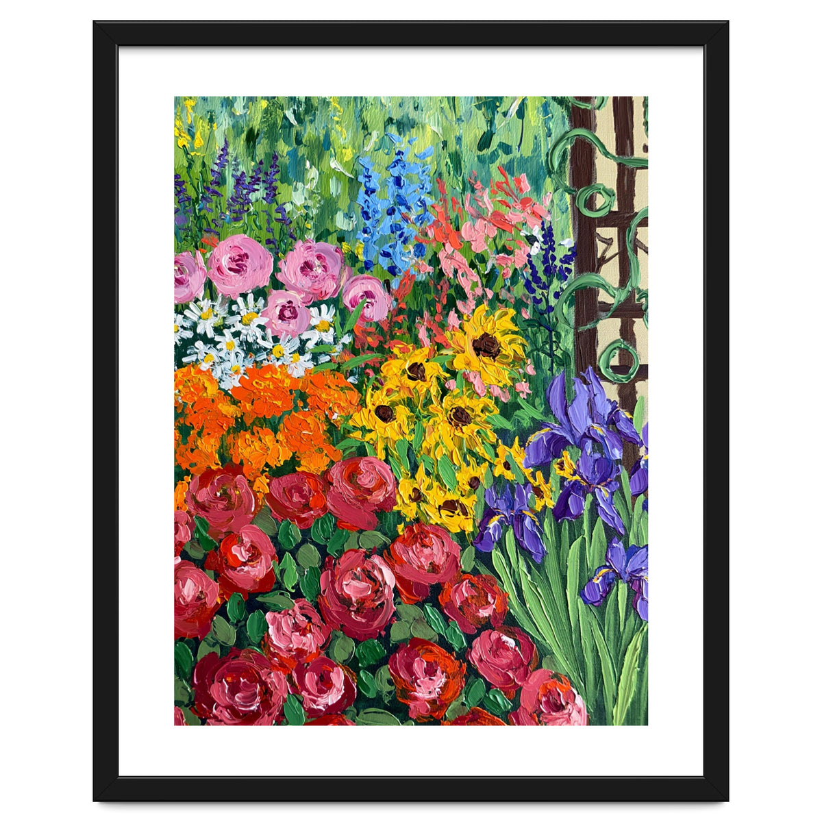 Vibrant Summer Cottage Garden Oil Painting