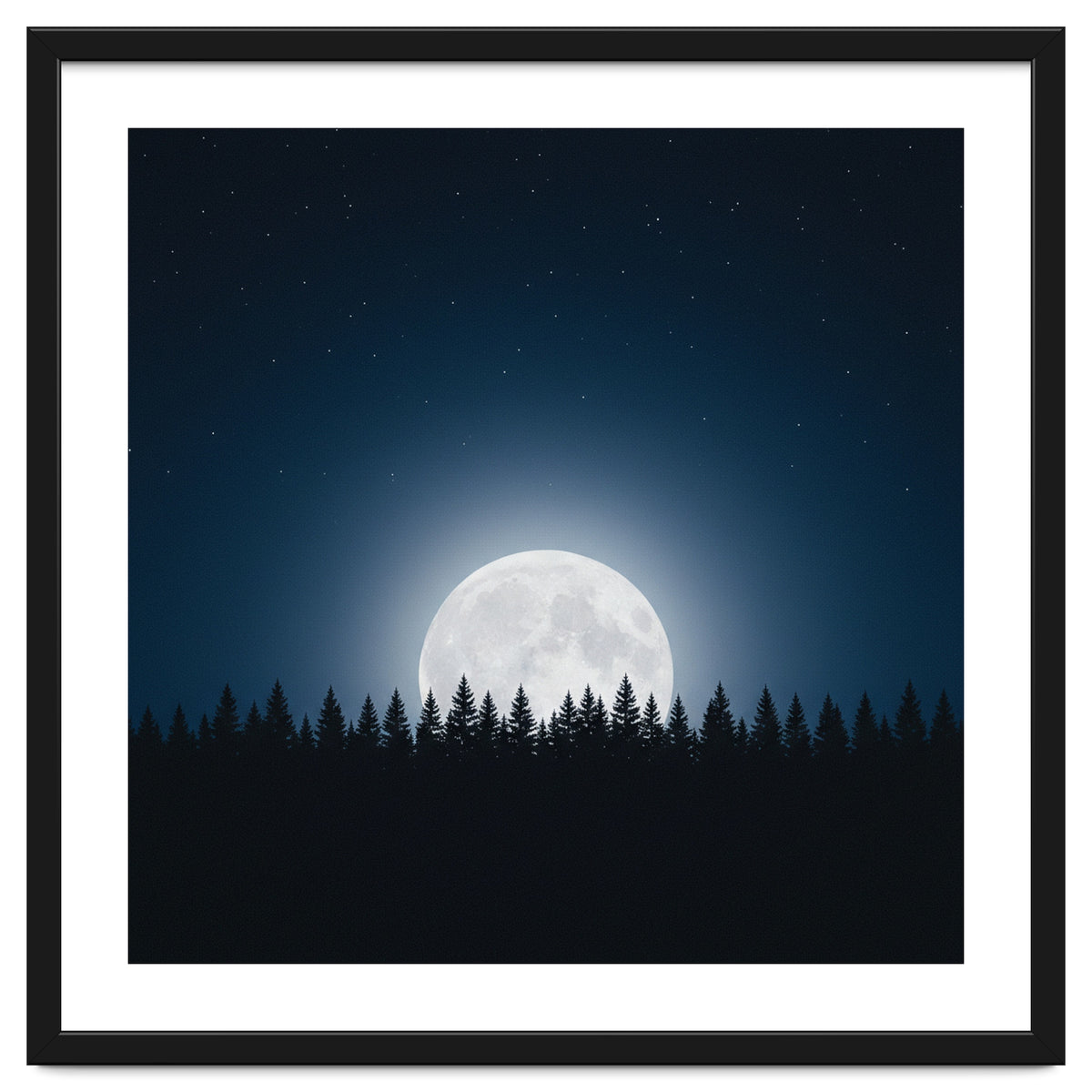 Midnight Serenity: Full Moon Over Forest Silhouettes