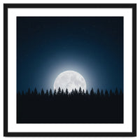 Midnight Serenity: Full Moon Over Forest Silhouettes