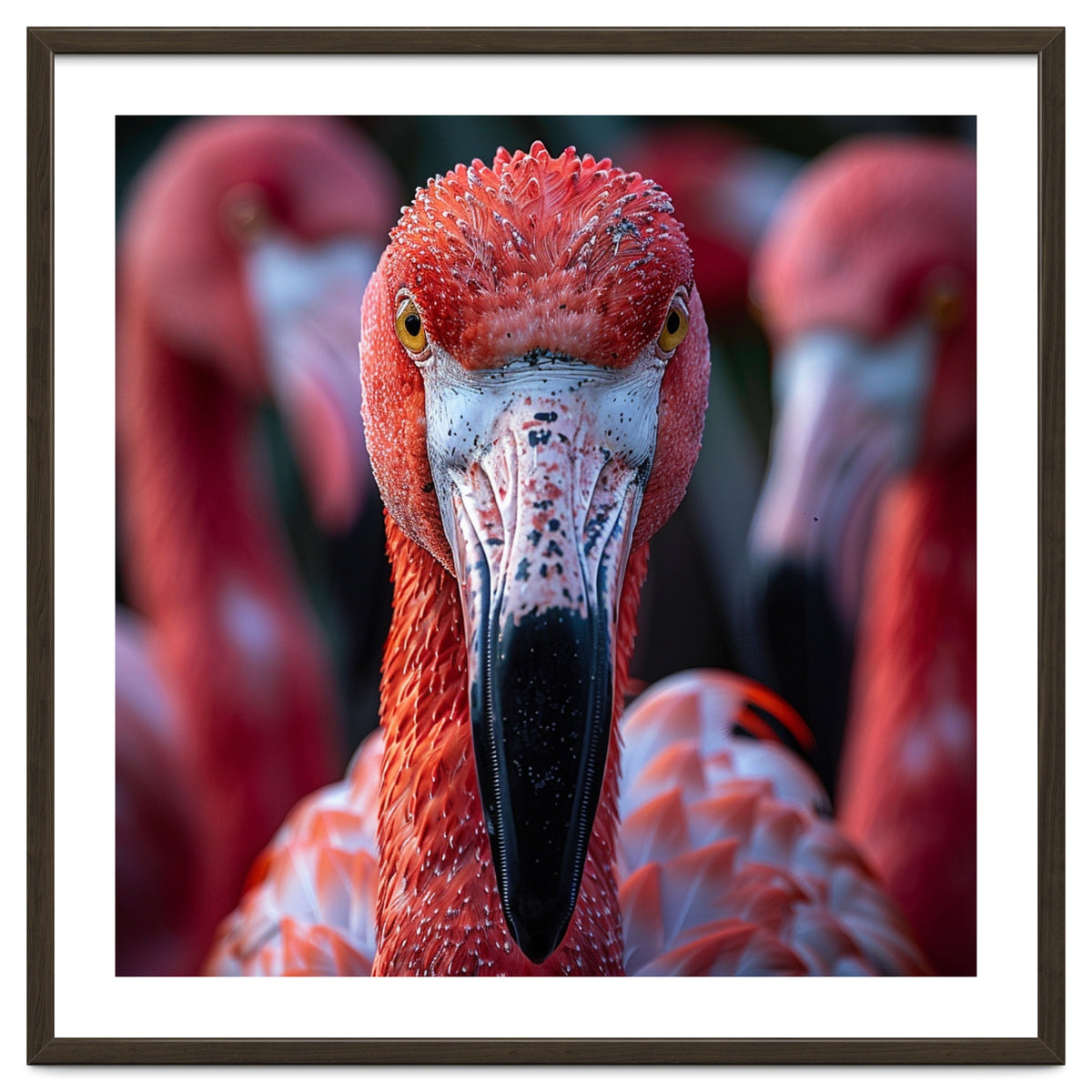 Close Up Of A Flamingo Bird Face, Pink Feathers
