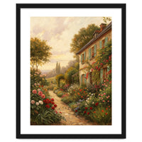 Idyllic Sunlit Cottage Garden Oil Painting