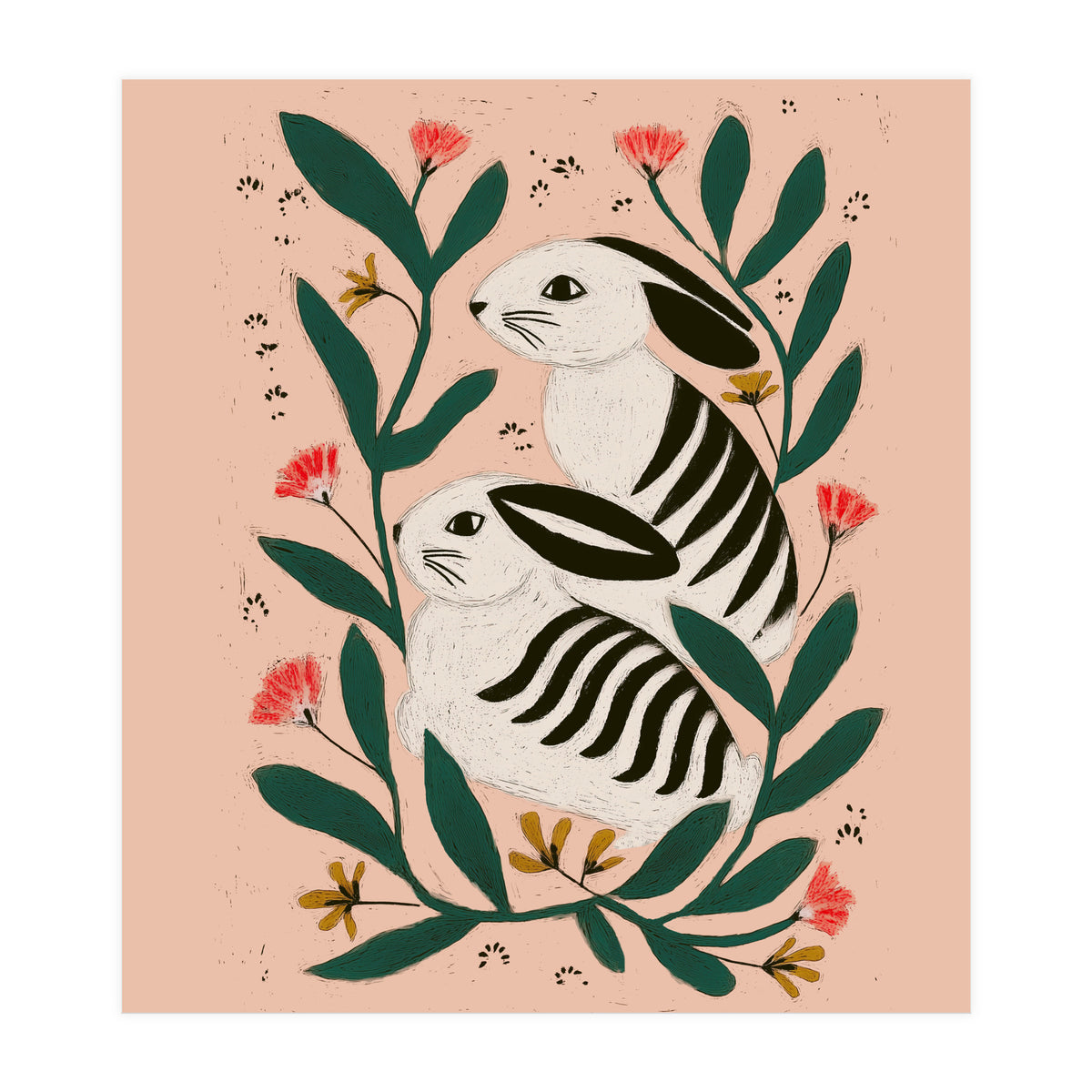 Hares Among Flowers (Print Only)