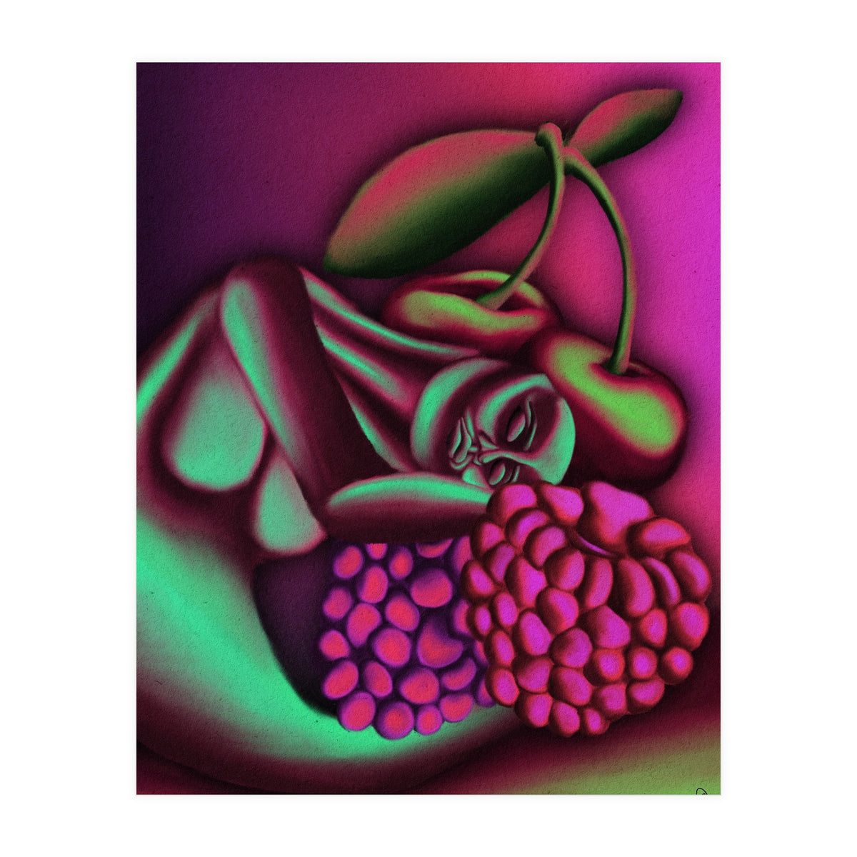 Sleepy Among The Berries And Cherries  (Print Only)