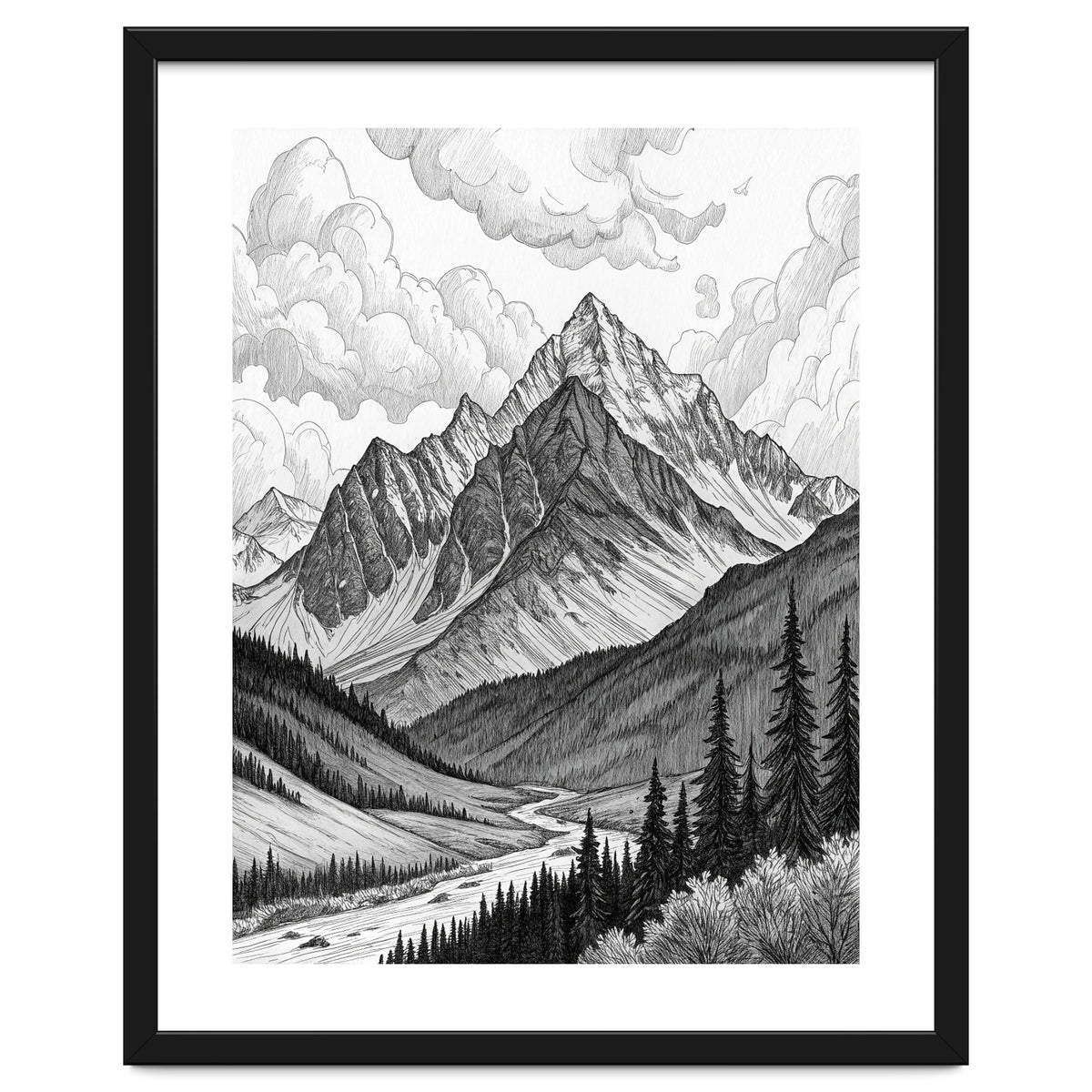 Majestic Alpine Mountain Range Sketch