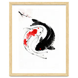 Yin Yang Koi Fish, Black and White Japanese Ink Painting Zen Wall Art, Yin Yang, YIN & YANG thumbnail