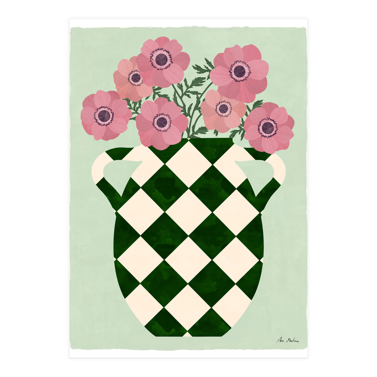 Checkered vase with anemones (Print Only)