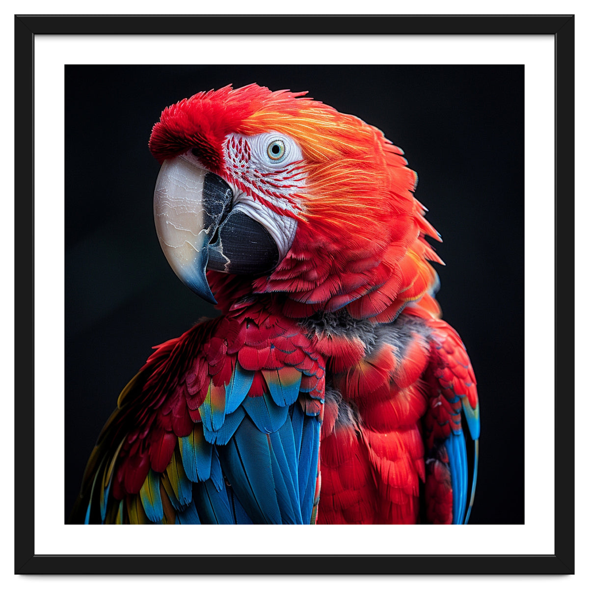 Scarlet Macaw Parrot Detailed Feather Close Up Portrait