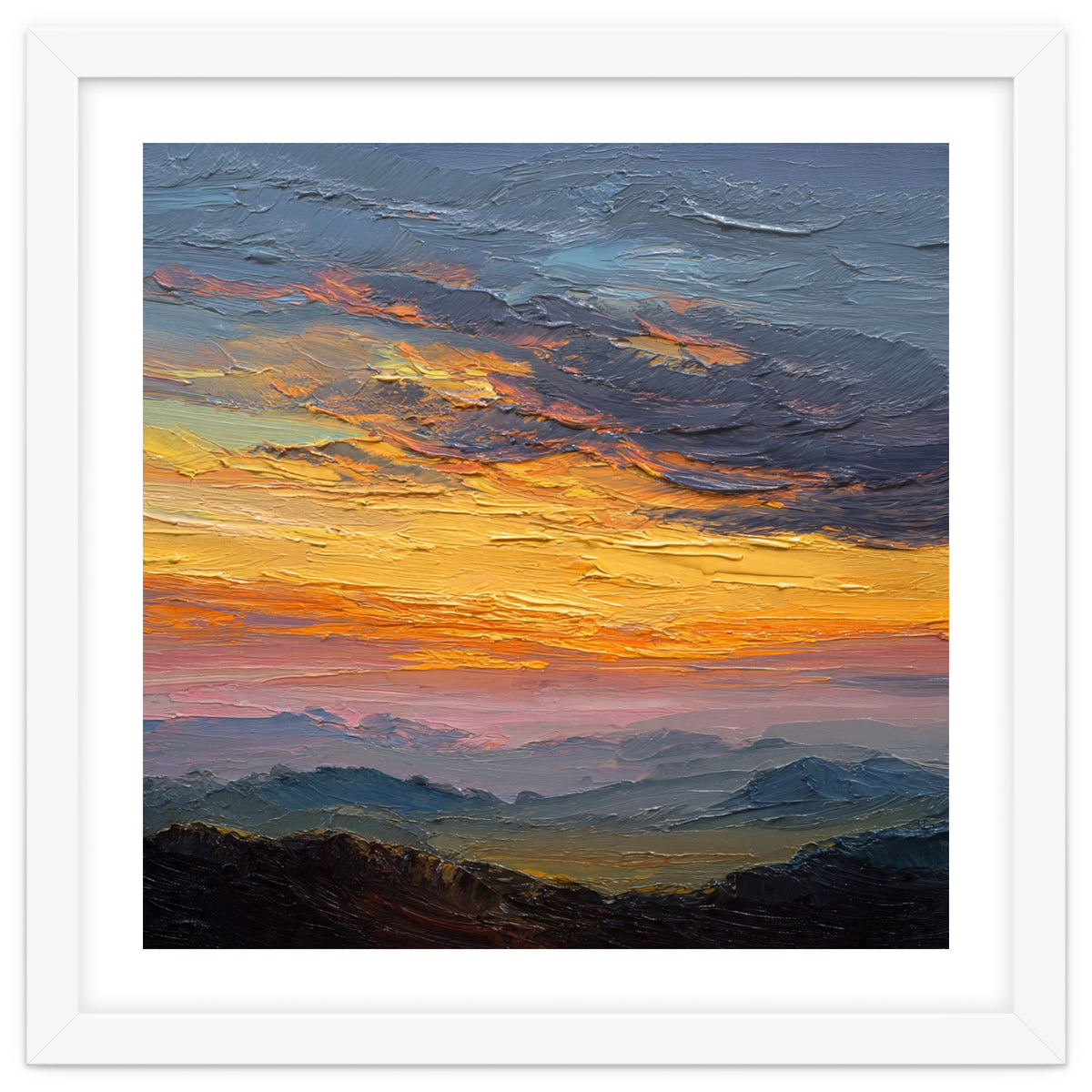 Vibrant Golden Hour Horizon Over Distant Mountain Ridges