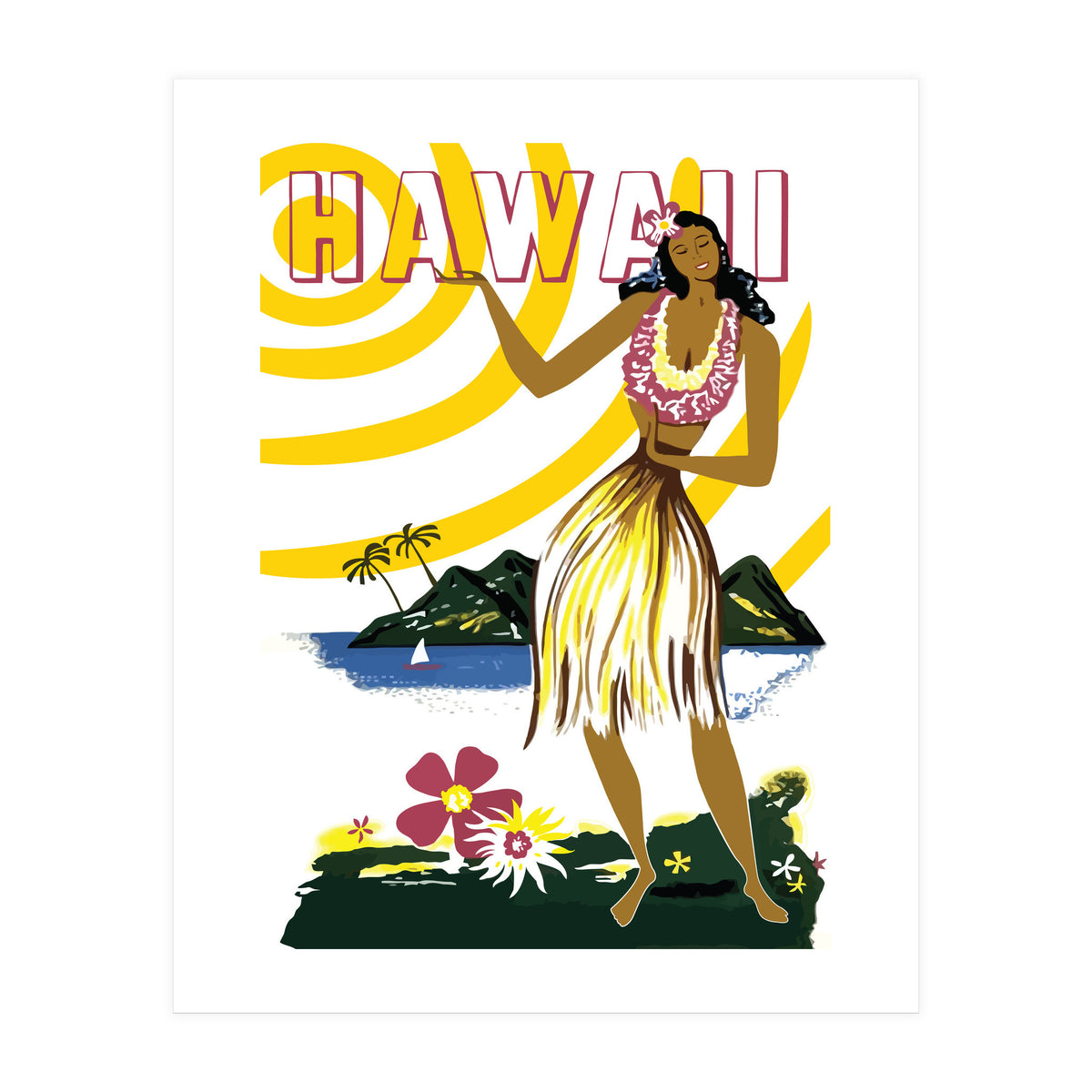 Hawaii, Hula Girl on the Coast (Print Only)