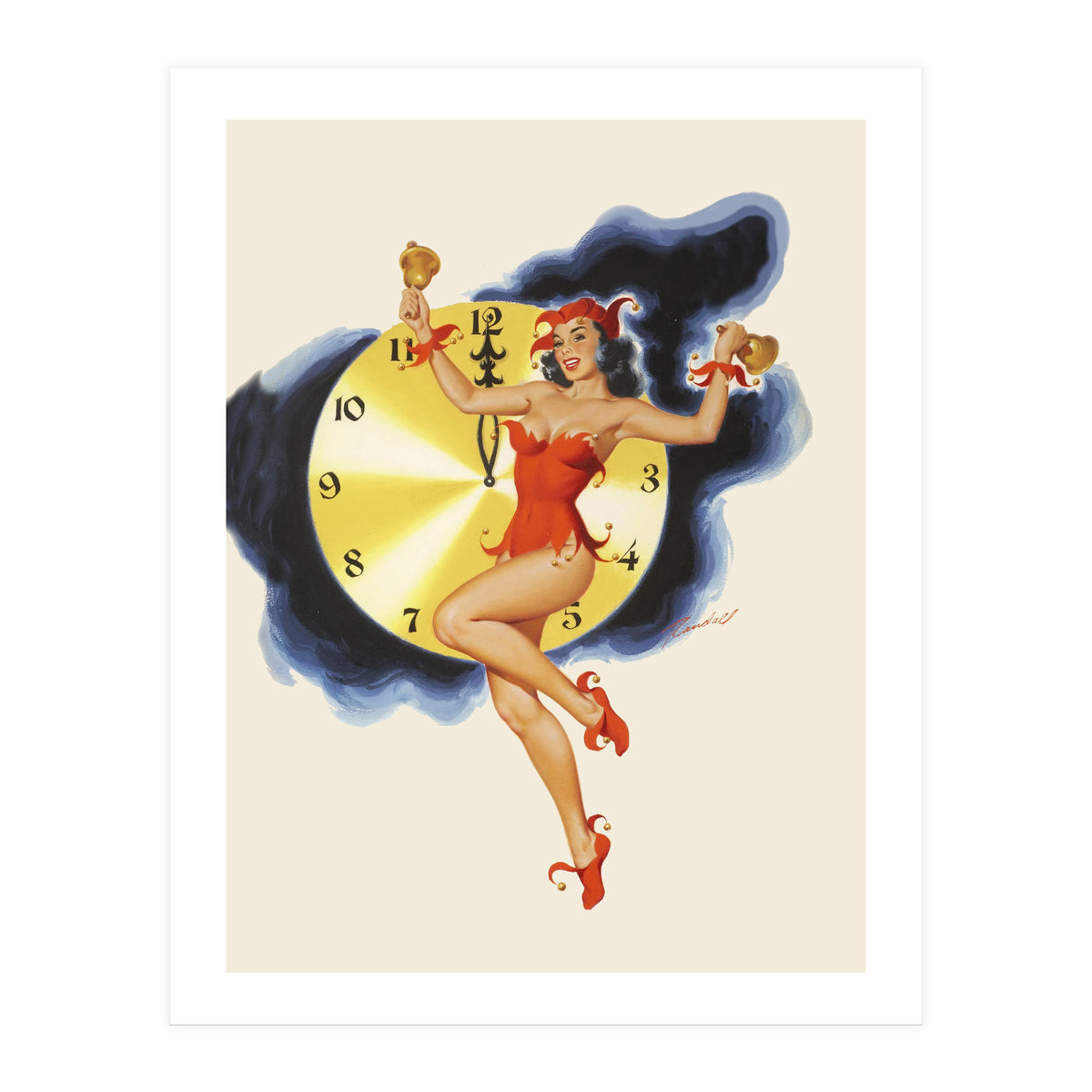Pinup Girl Celebrating New Year (Print Only)