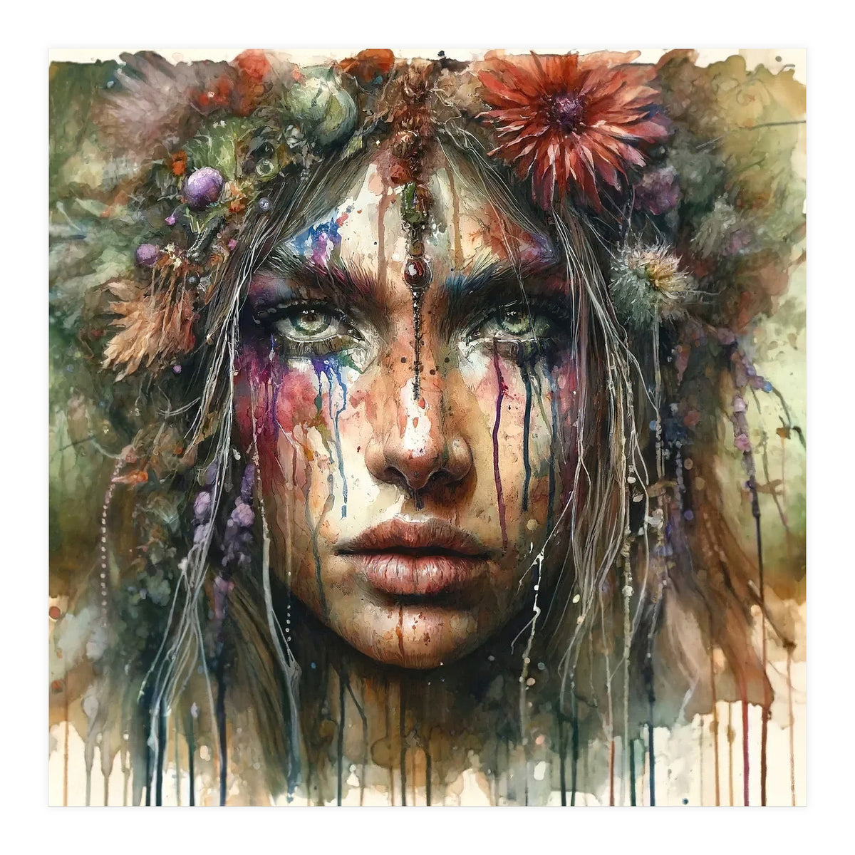 Wild Bloom Druid Woman Portrait (Print Only)
