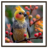 Cockatiel Bird Sitting On A Branch With Berries thumbnail