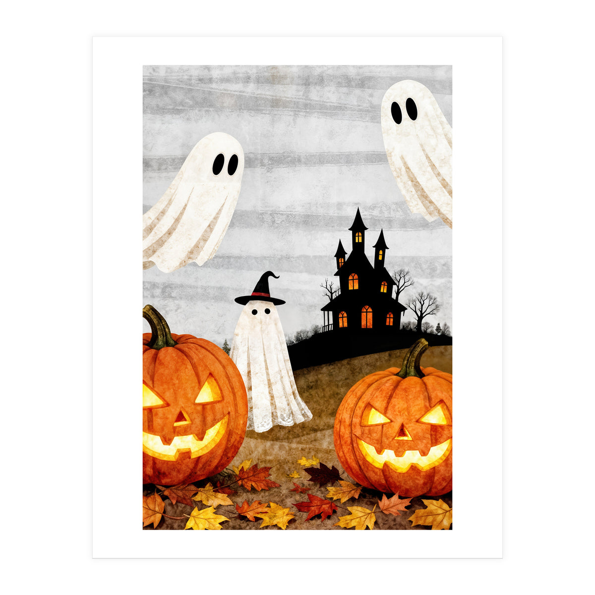 Spooky Halloween Ghost Pumpkin (Print Only)