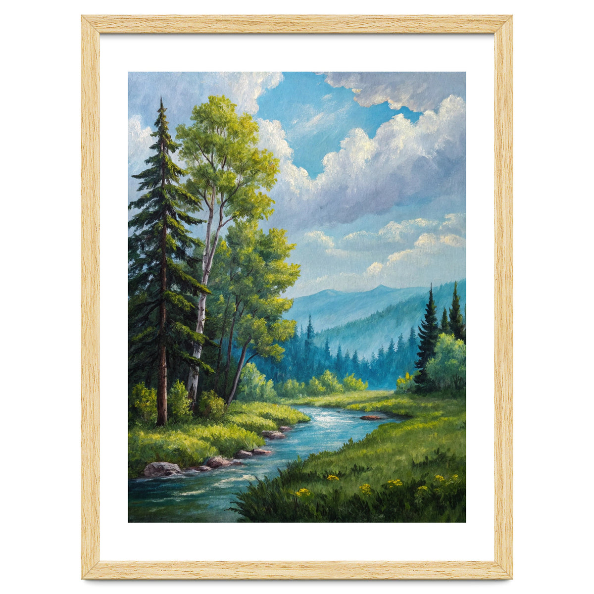 Serene Mountain River Landscape Oil Painting