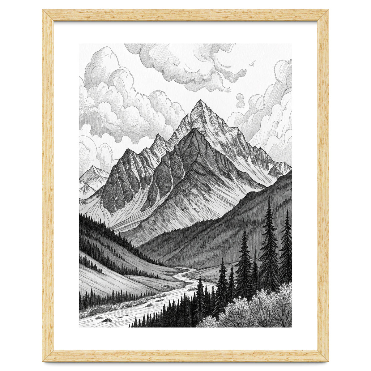 Majestic Alpine Mountain Range Sketch