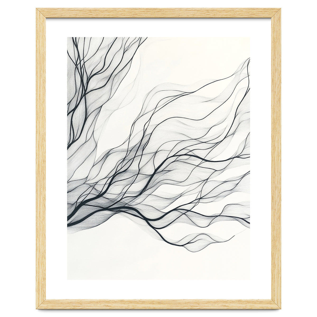 Abstract Black Branching Lines Flowing