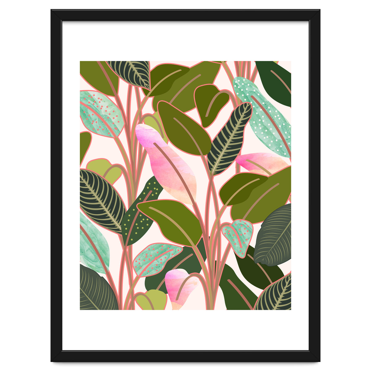 Color Paradise, Tropical Colorful Modern Bohemian Illustration, Eclectic Botanical Plant