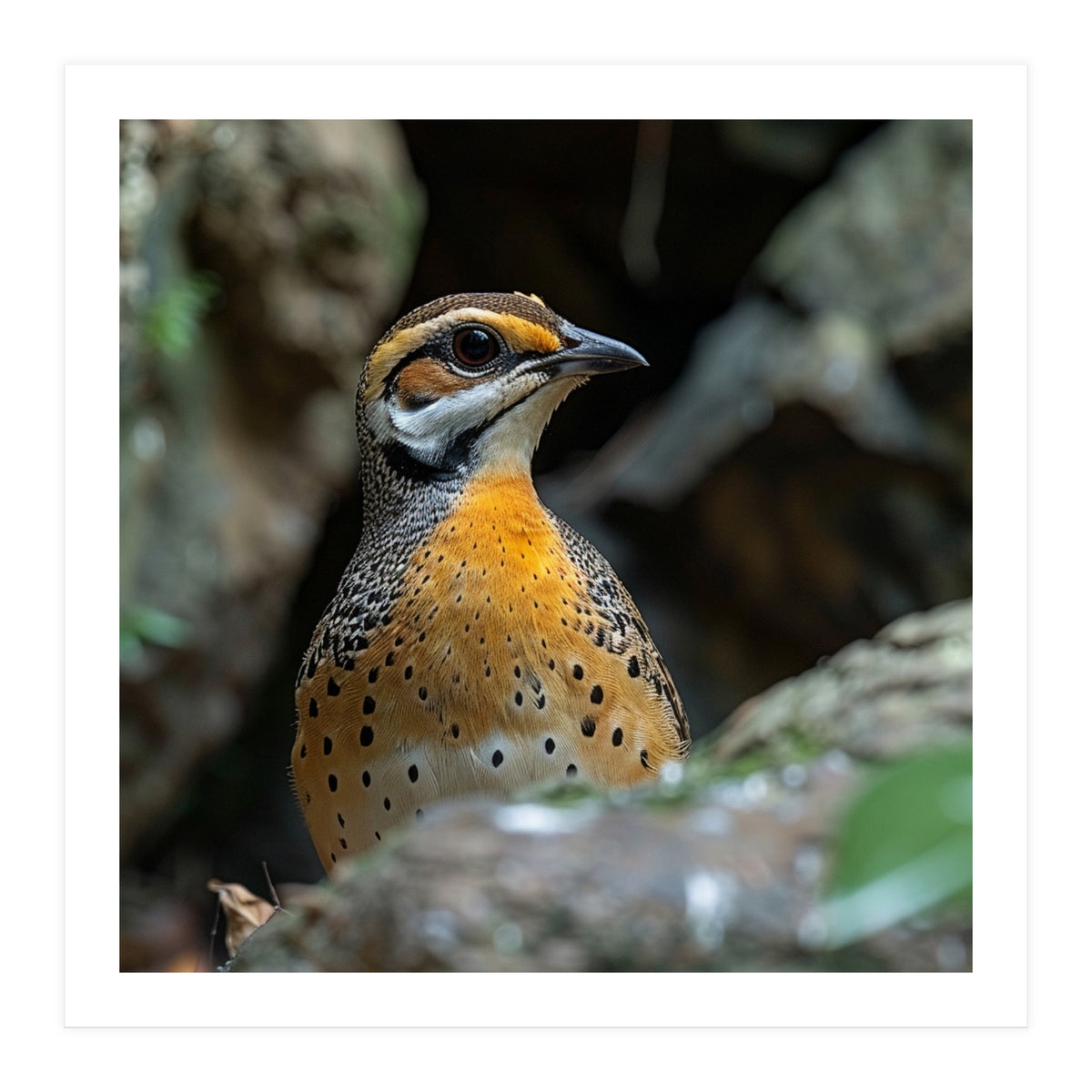 Colorful Bird Perched Among Rocks And Foliage (Print Only)