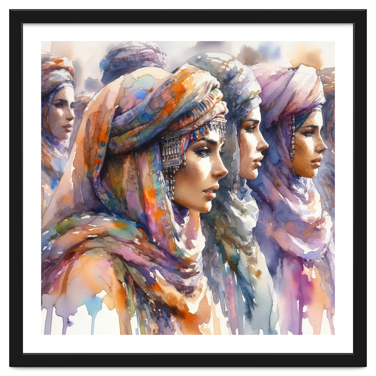 Tuareg Women Procession Watercolor