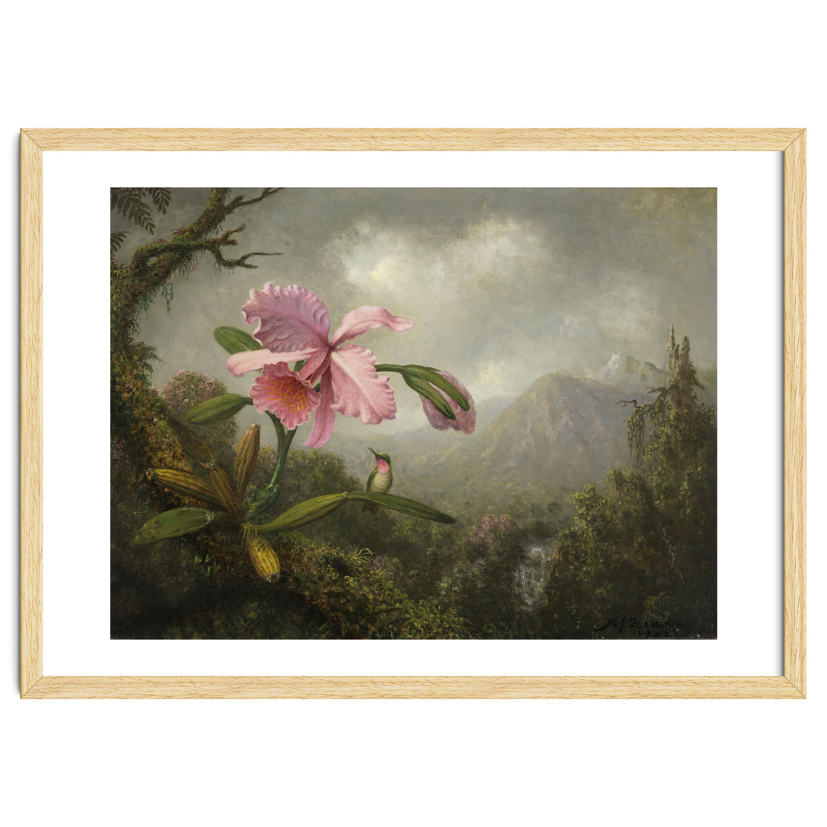 Martin Johnson Heade (Lumberville, 1819-St. Augustine, 1904). Orchid and Hummingbird near a Water...