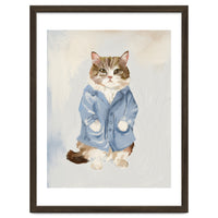 Sir James fluffy Tom cat in his blue pajamas oils