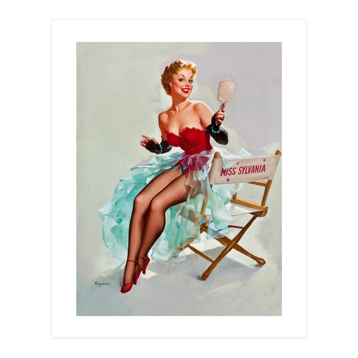 Sexy Pinup Actress Posing With a Mirror (Print Only)