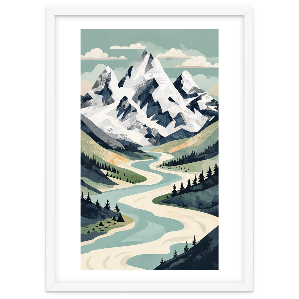Majestic Alpine Peaks: Organic Modern Landscape Art