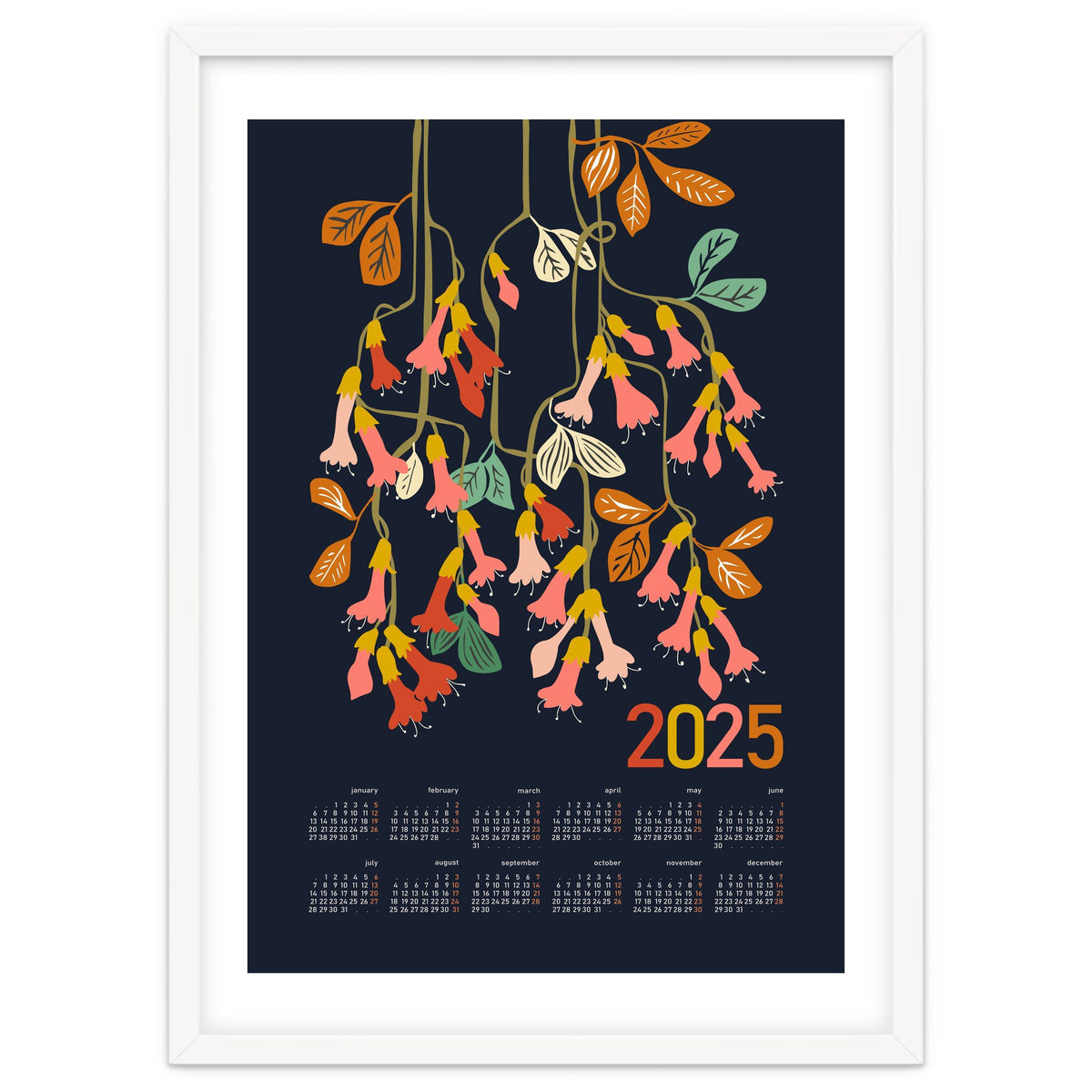 Calendar 2025 fuchsia flower