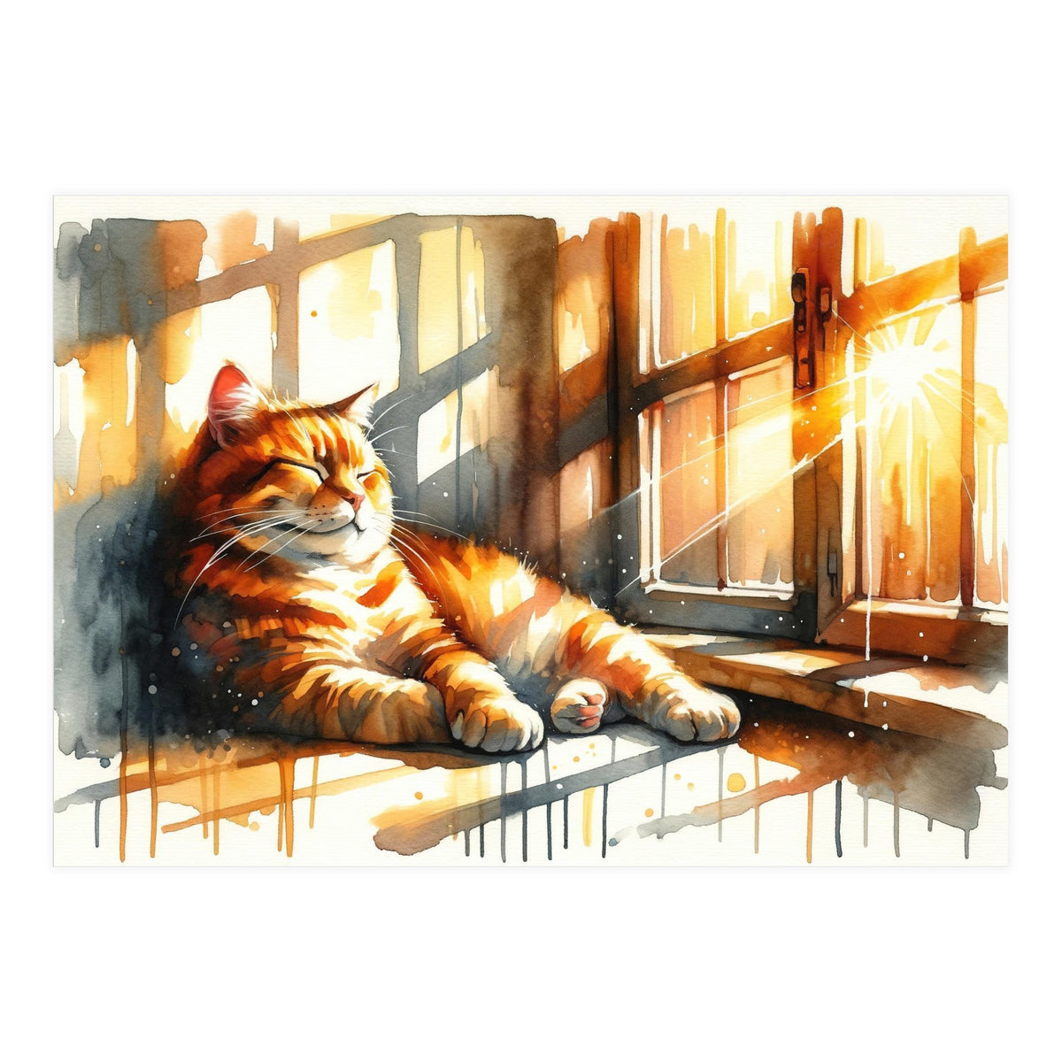 Cat Relaxing In Sunlight (Print Only)