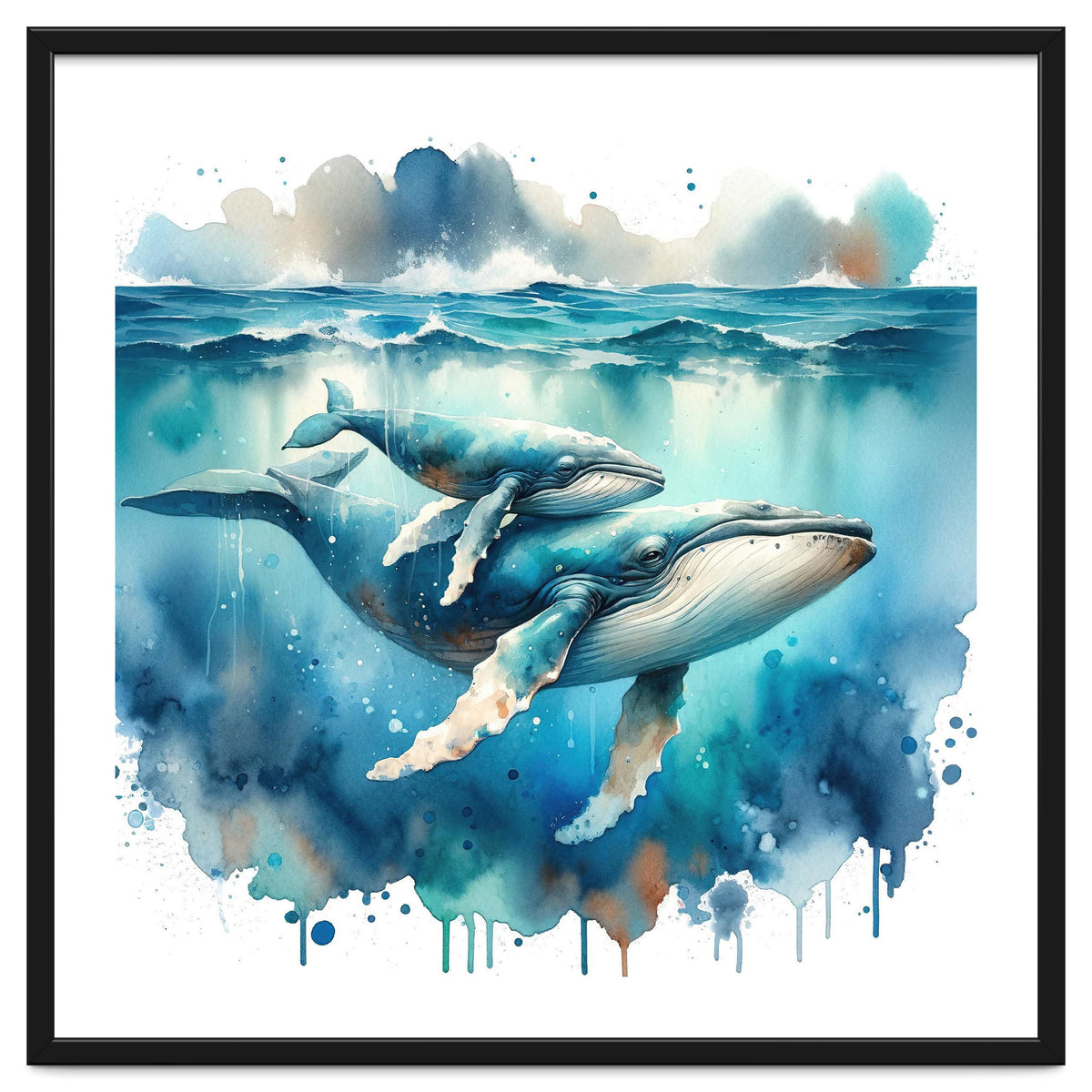 Mother And Calf Whales Watercolor
