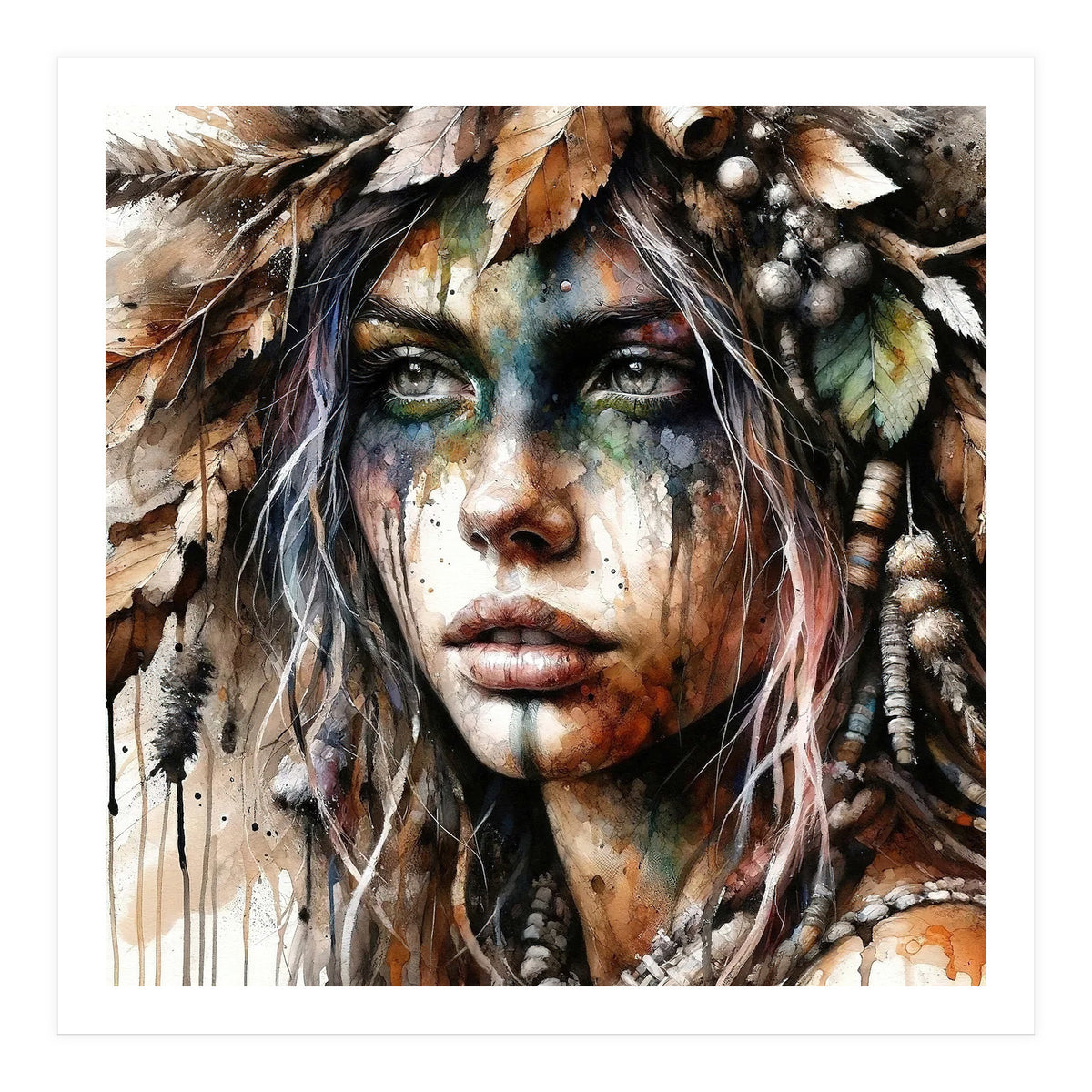 Autumn Leaf Druid Woman Portrait (Print Only)