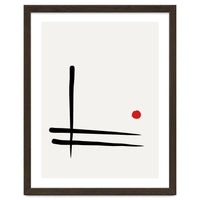 Japandi minimalist artwork in black and white and red dot