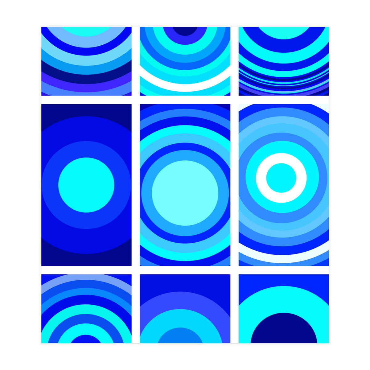 Circles & Rectangles Alt Blue 3 X 3: 2 (Print Only)