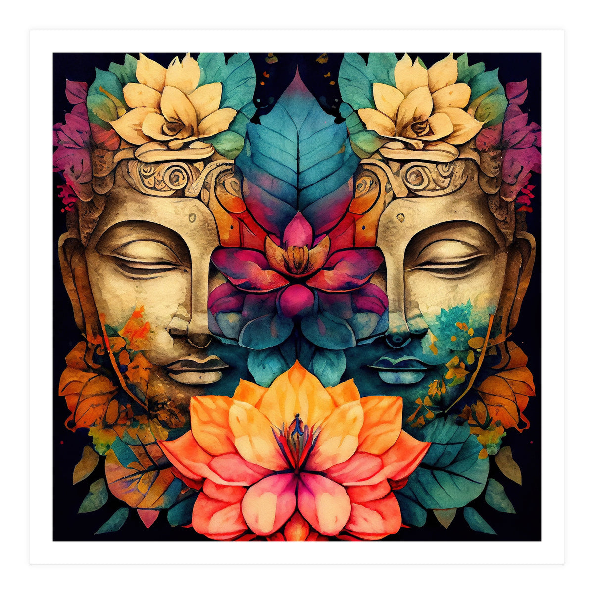 Twin Lotus Buddha Portrait (Print Only)