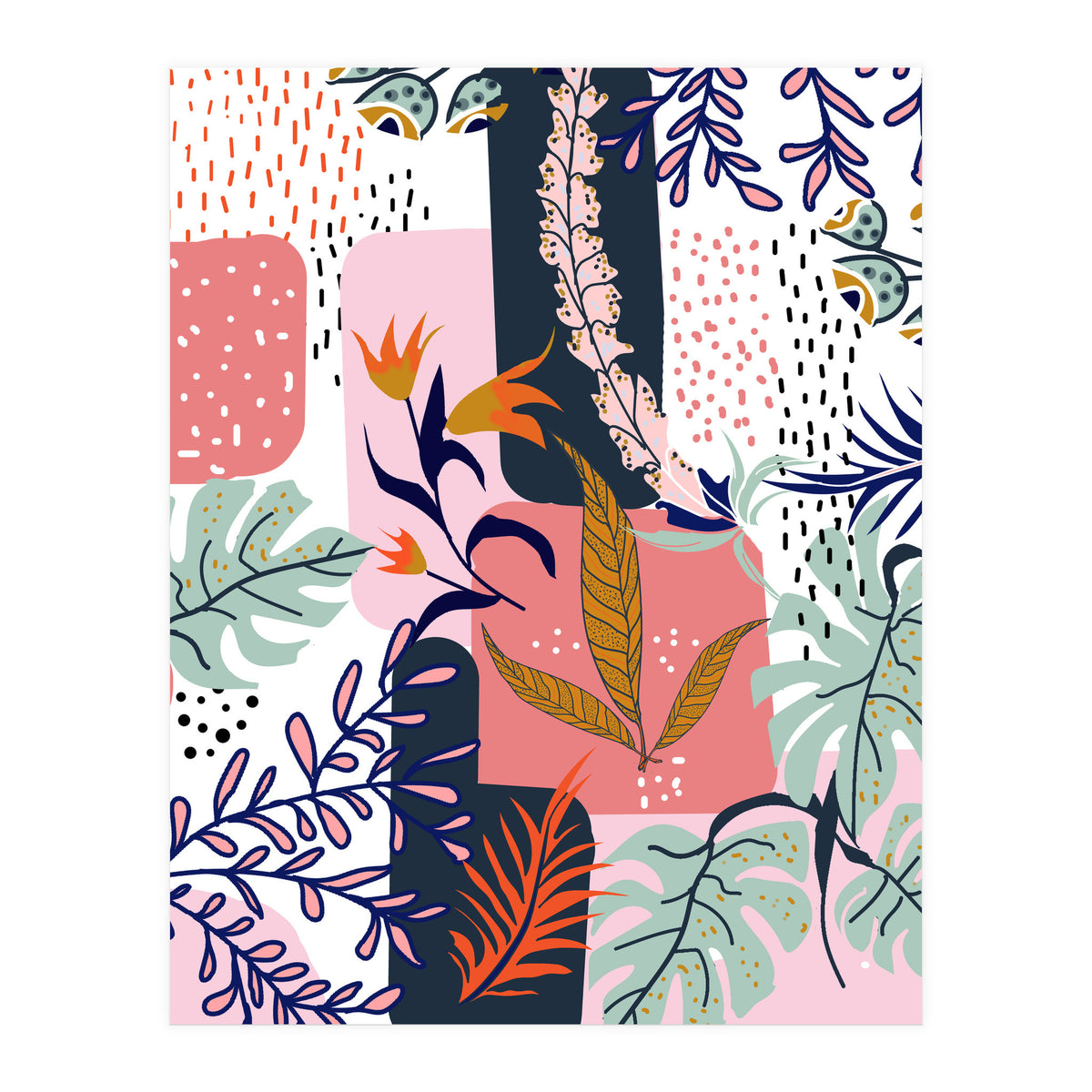 Mood | Abstract Chic Modern Bohemian Painting | Contemporary Eclectic Blush Botanical Nature (Print Only)