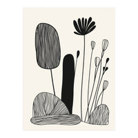 Abstract Black And White Botanical Illustration With Organic Shapes (Print Only)