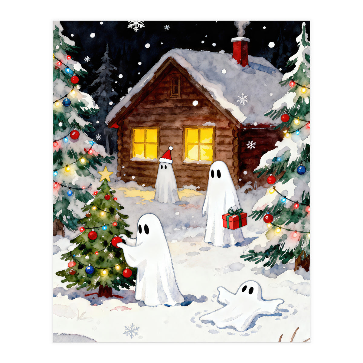 Spirited and Playful Christmas Ghost (Print Only)