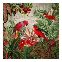 Vintage Rainforest With Tropical Red Parrots (Print Only)