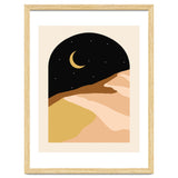Desert Nights, Modern Bohemian Travel Sand Dunes, Eclectic Moon Stars Vintage Arc, Pastel Building Nature Landscape thumbnail