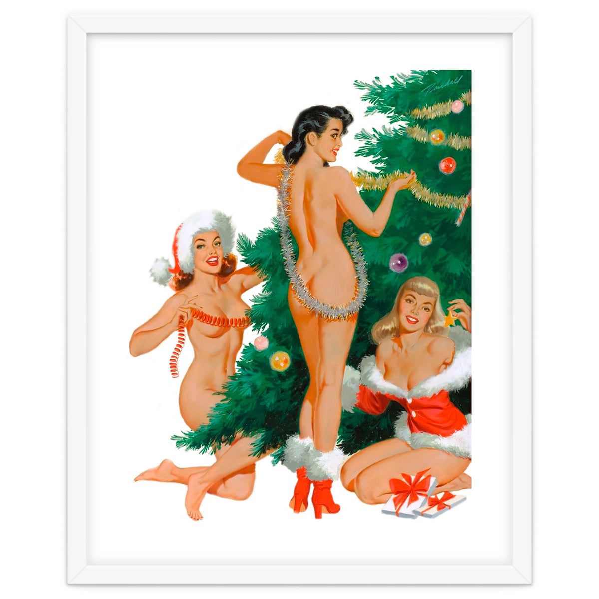 Three Beautiful Women Decorating a Christmas Tree