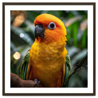 Sun Conure Parrot Colorful Bird Perched On Branch